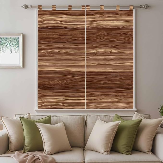 Brown Western Living Room Curtains 84 Inch Length, Window Curtains Tab Top, Vintage Farmhouse Wood Barn Door Light Filtering Window Treatments Drapes 42"x84" 2 Panel