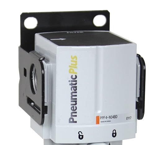 PneumaticPlus PPF3-N03B Compressed Air Particulate Filter 3/8" NPT, 5 Micron, Poly Bowl, Manual Drain, Bracket