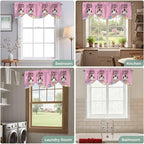 Pink Easter Tie Up Valance Curtains for Windows,Kitchen Curtains Window Shades,Easter Bunny Eggs Spring Cartoon Farmhouse Wood Grain Light Filtering Curtain Valances for Bedroom/Bathroom/Cafe 42"x12"