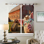 Farm Pig Bathroom Curtains 63 Inch Length, Window Curtains Tab Top, Farmhouse Barn Funny Animals Butterfly Light Filtering Window Treatments Drapes 52"x63" 2 Panel
