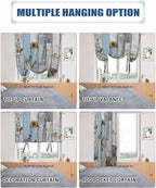 Tie Up Curtains for Windows, Blue Grey Wooden Adjustable Balloon Nature Linen Textured Kitchen Curtain, Farmhouse Barn Sunflowers Retro Decorative Tie Up Curtain for Window, 52" x 45"