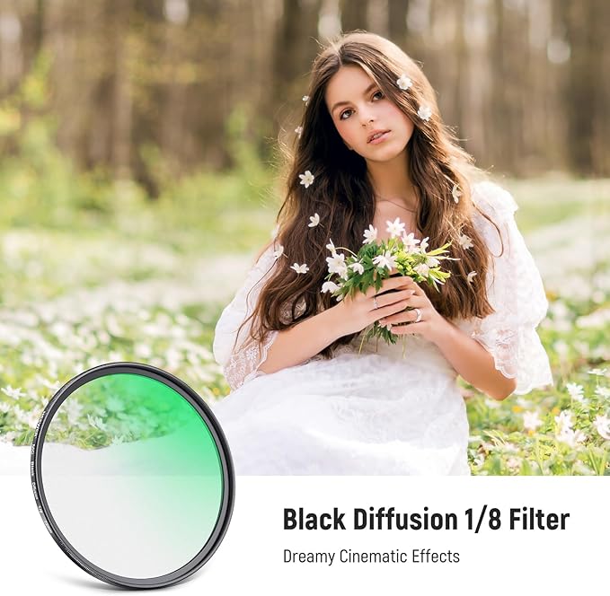 NEEWER 72mm Black Diffusion 1/8 Filter Soft Dreamy Cinematic Effect Filter Ultra Slim Water Repellent Scratch Resistant Optical Glass, Multi Nano Coatings for Video/Vlog/Portrait Photography