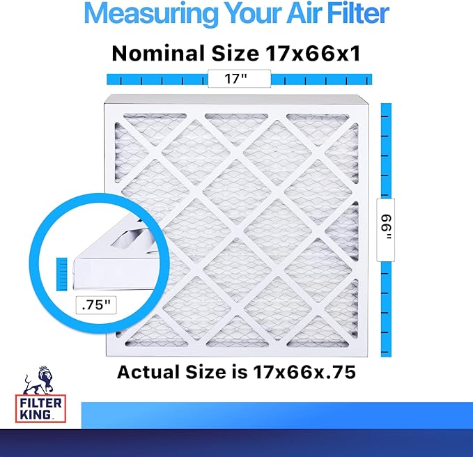 Filter King 17x66x1 Air Filter | 4-PACK | MERV 8 HVAC Pleated A/C Furnace Filters | MADE IN USA | Actual Size: 17 x 66 x .75"