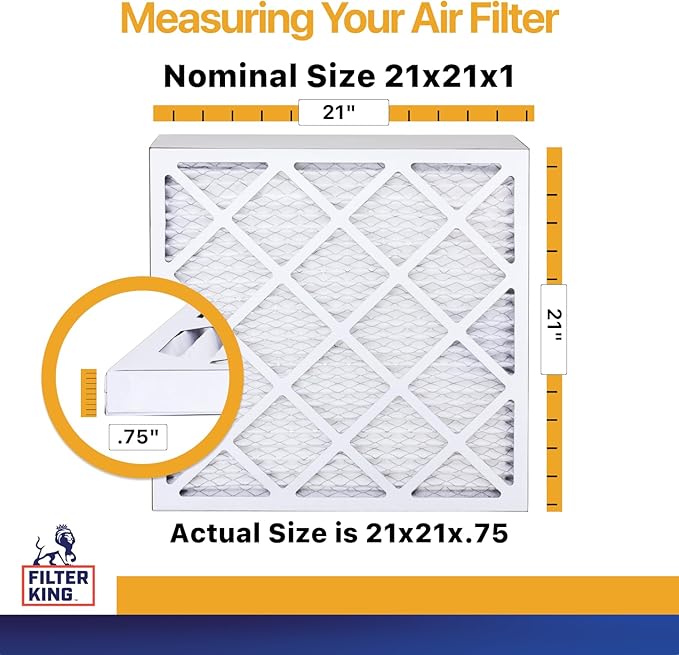 Filter King 21x21x1 Air Filter | 6-PACK | MERV 13 HVAC Pleated A/C Furnace Filters | MADE IN USA | Actual Size: 21 x 21 x .75"