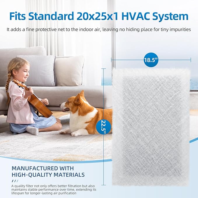20x25 Replacement Filter Pads Compatible with Dynamic Air Cleaner 20x25,Electrostatic Fiberglass Activated Carbon White (6 Pack)