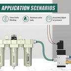 Industrial Grade 4-Stage Air Drying System, 3/4" Npt With Manual Drain, Desiccant Dryer, Air Regulator, Particulate Filter and Coalescing Filter For Paint Spray, Plasma Cutter