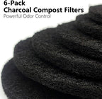 6 Pack Charcoal Filters for Compost Bucket – 6.7 Inch Round Activated Carbon Filters for Countertop Compost Bins – Odor Reducing Replacement Filter Discs for Kitchen Trash Can Lid