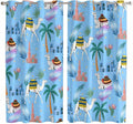 2 Panel Kitchen Cafe Curtains, Desert Landscape Sunlight Filtering Nature Air Through, Window Decor Tier Curtains for Living Room 104W x 84L inch Cute Camels Palm Trees Houses Leaves Blue