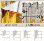 Red Yellow Sunflowers Swag Valances for Windows, Retro Rustic Barn Doors Butterfly Brown Rod Pocket Kitchen Curtains Valance, Small Window Curtains Swag for Cafe Living Room, 2 Panels, 28x36 inch