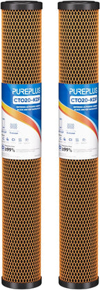 PUREPLUS 5 Micron 20" x 2.5" Whole House Coconut Shell Activated Carbon and KDF Water Filter, Heavy Metal Removal Replacement Water Filter, Compatible with C1-20, EP-20, HX-CB-25-2010, F3WCB32,2PACK