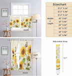 Farm Sunflowers Kitchen Curtains 45 Inch Length, Short Cafe Window Curtains Tab Top, Retro Flowers Butterfly Botanical Beige Light Filtering Window Treatments Tier Drapes 27.5"x45" 2 Panel