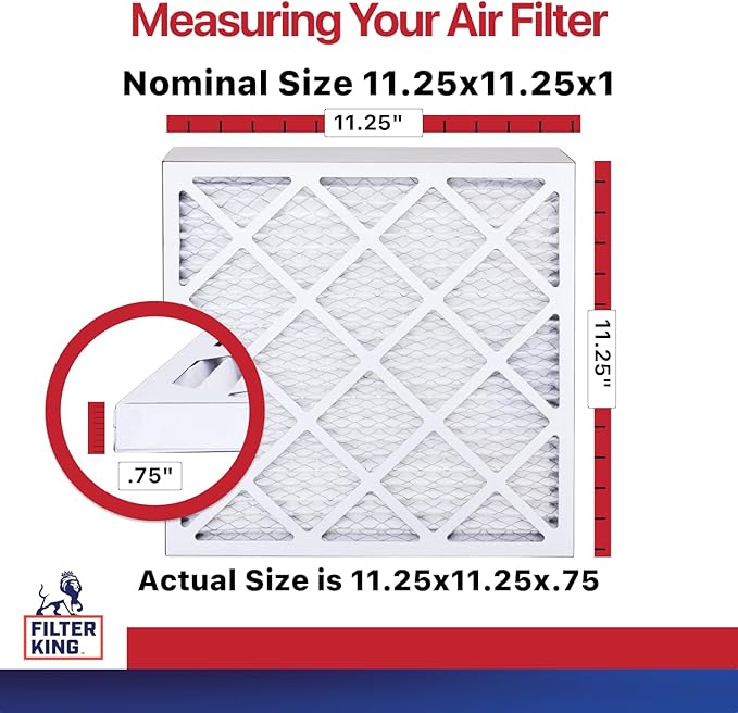 Filter King 11.25x11.25x1 Air Filter | 12-PACK | MERV 11 HVAC Pleated A/C Furnace Filters | MADE IN USA | Actual Size: 11.25 x 11.25 x .75"