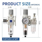 1/4" NPT Automatic Drain Compressed Air Filter Regulator Lubricator,Air Pressure Regulator with Oil/Water Separator (0-150 PSI),for Pneumatic Tools & Systems