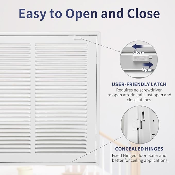 14"W x 14"H [Duct Opening Size] Steel Return Air Filter Grille - Removable Face/Door for 1 inch Filters -HVAC Vent Cover Grill - White [Outer Dimensions: 16 5/8"W X 16 5/8"H]