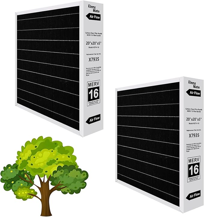 Upgraded 2 - Pack X7935 20x20x5 MERV 16 Air Filter Bundle,Carbon Clean Healthy Climate,Replacement Filter Media for HCC14-23 Lennox & Honeywell FC100A1011/FC200E1011 (2 - Pack)