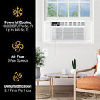 Whirlpool 10,000 BTU Window Air Conditioner with Dehumidifier, 115V, Window AC for Rooms up to 450 Sq. Ft., Living Room, Bedroom, or Kitchen, with Remote Control, Digital Display, and 24H-Timer, White