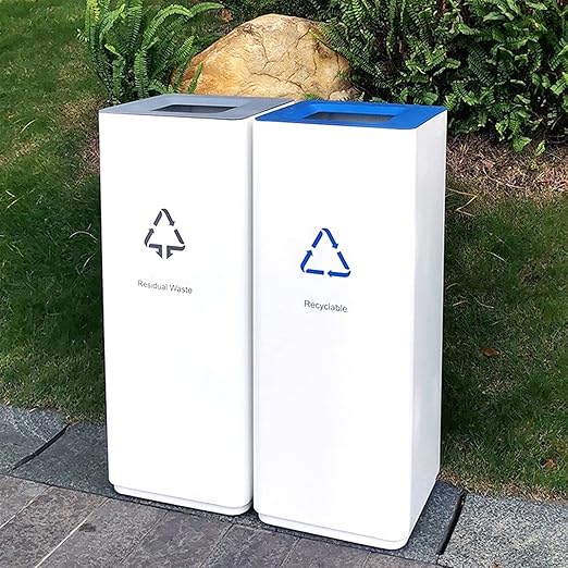 GLigeT Outdoor Trash can White Combined Trash Can Large-Capacity Square Sorting Trash Can Outdoor Direct Throw Trash Can Without Cover, Anti-Fingerprint Technology 48L Trash Can (Size : A)