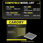 Cabin Air Filter w/Activated Carbon for 2008-2017 Buick Enclave, 2009-2017 Chevy Traverse, 2007-2016 GMC Acadia, 2017 GMC Acadia Limited, 2007-2010 Saturn Outlook, CF11663, 20958479