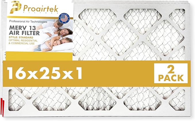 Proairtek AF16251M13SWH Model 16x25x1 Pack of 2 Air Filters, MERV 13; Ideal for Anyone Wanting Clean, Crisp Air in Their Home