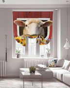 Tie Up Curtains for Windows, Sheep Sunflower Adjustable Balloon Nature Linen Textured Kitchen Curtain, Country Red Farm Barn Spring Flowers Room Darkening Curtains for Glass Door, 42 x 45 in