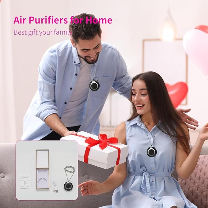 Rechargeable Ionizer Air Purifier, Wearable Air Purifier, Mini Necklace Air Purifier for Home, Kitchen, Portable Travel Air Cleaner with Carbon Fiber for Smell, Office, Bedroom, Kitchen-2Pack