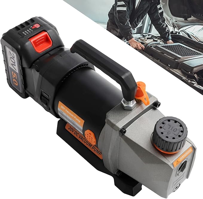 Single-Stage Vacuum Pump, 2.5CFM 20V Lithium Battery Strong Power DC Inverter Vacuum Pump, Shock Absorption and Oil Mist Filter Device Vacuum Pump for Air Conditioner Refrigerant