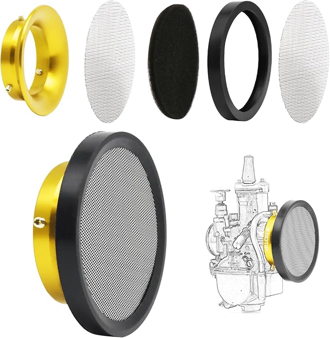 Carburetor Carb Velocity Stack Air Filter Cleaner Modified Trumpet Aluminum Alloy with Sponge Filter Steel Mesh for PWK32-34mm Short Style Fast Intake Suggest for Small Displacement (Gold, 55mm)