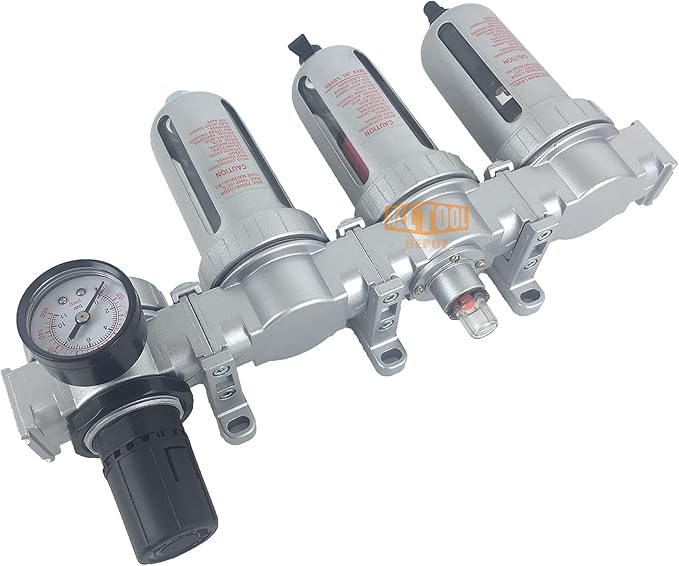 1/4" NPT MID FLOW 4 Stages Filter Coalescing Desiccant Dryer Regulator System For Compressed Air Lines, Poly Bowls, Great For Paint Spray And Plasma Cutter (AUTO DRAIN)