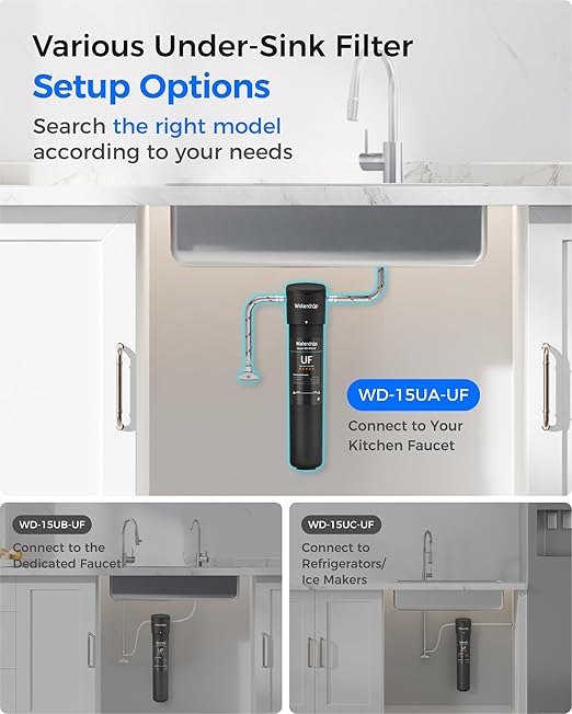 Waterdrop 15UA-UF 0.01 μm Ultra Filtration Under Sink Water Filter System, 2 Years, Reduces Lead, Chlorine, Bad Taste & Odor, Direct Connect to Kitchen Faucet, USA Tech