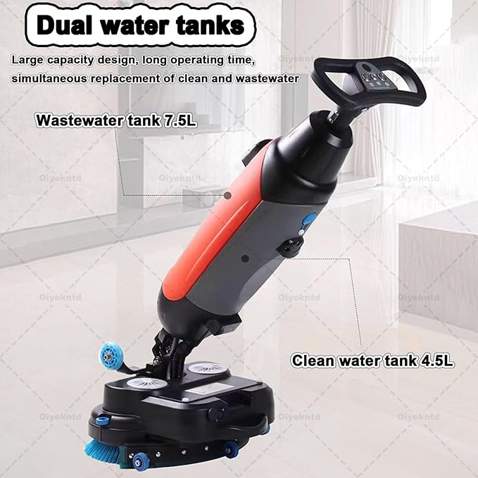 Commercial Floor Scrubber Machine Lightweight Electric Floor Cleaner with 17" Cleaning Width, Rotary Double Brushes, 360° Rotating Head, Efficiently Scrubs The Floor and Leaves it Dry Red