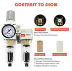 RIH Pneumatics 1/4'' NPT Auto Drain Compressed Air Double Filter & Regulator, Air Drying System, Air Compressor Water Separator, Poly Bowl,0-150 psi Gauge, 5 Micron Brass Element (1/4 NPT) AC2011-02D