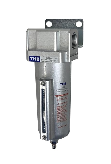 1/2" NPT Industrial Particulate Filter, Removes Water, Moisture, Debris from Compressed Air Lines, 5oz Bowl (225 PSI Max)