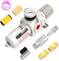 3/8" NPT Air Drying System, 5 Micron Air Line Filter with 150 PSI Gauge and Valve Shut Off Switch for Plasma Cutter and Paint Spray, Manual Drain