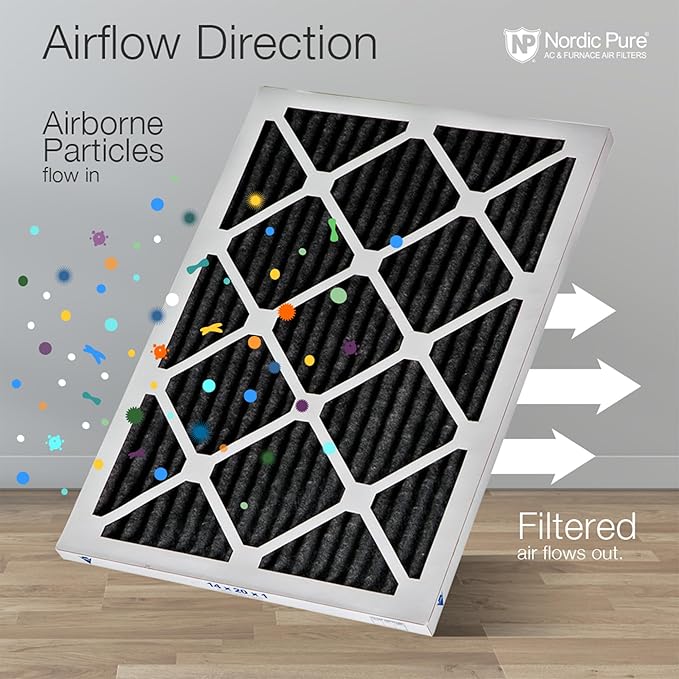 Nordic Pure 20x20x1 (Actual Size: 19 1/2 x 19 1/2 x 3/4) Pure Carbon Pleated Odor Reduction Furnace Air Filters 6 Pack