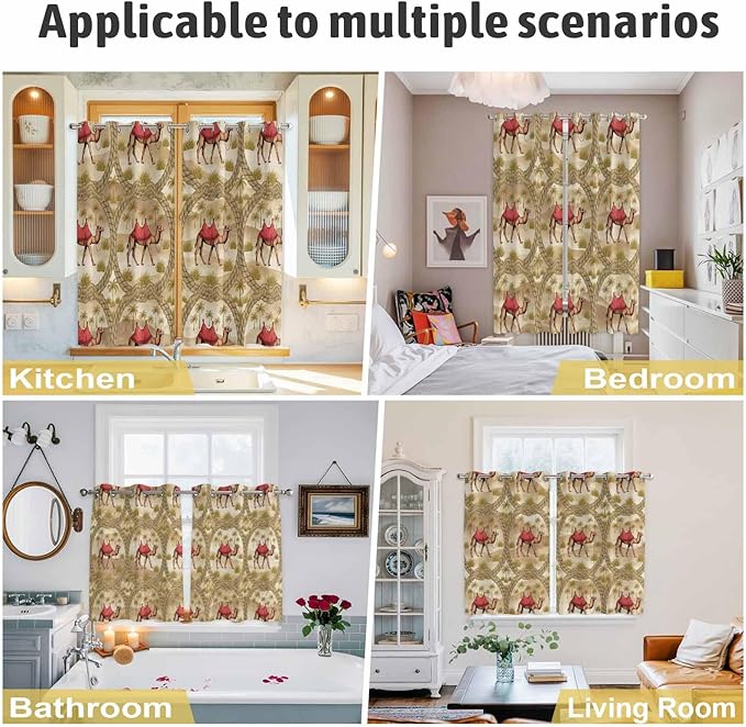 2 Panel Kitchen Cafe Curtains, Desert Camels Sunlight Filtering Nature Air Through, Home Decor Window Covering Tier Curtains for Living Room 80W x 84L inch Tropical Palm Trees Sand Cords Brown