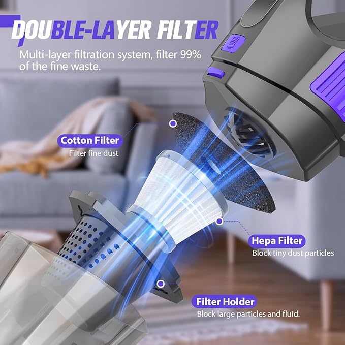 Handheld Vacuum Cordless Cleaner,Powerful Portable and Dust Buster Hand Vcauum Rechargeable with Large-Capacity Battery for CarPetOfficeHome (Purple)