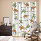 2 Panel Kitchen Cafe Curtains, Desert Camels Sunlight Filtering Nature Air Through, Home Decor Window Covering Tier Curtains for Bedroom Living Room 80W x 84L inch Tropical Date Palm Trees Animal