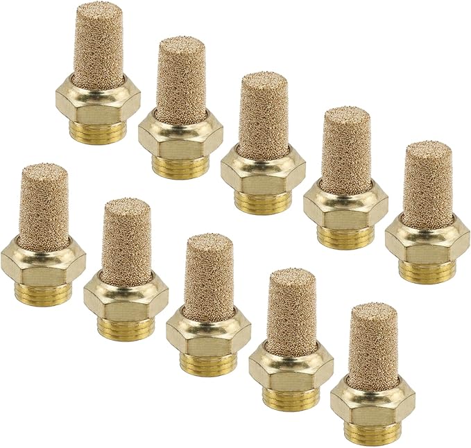 Wealrit 10 PCS Pneumatic Exhaust Mufflers, 1/8" Male Thread Hex Copper Air Muffler Silencer, 0.87" Length Industrial Muffler Filter Air Line Fitting for Compressed Air Systems, Valves, Cylinders