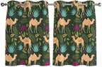 2 Panel Kitchen Cafe Curtains, Retro Desert Camel Sunlight Filtering Nature Air Through, Window Decor Tier Curtains for Living Room 104W x 52L inch Tropical Animal Aloe Vera Leaves Dark Green