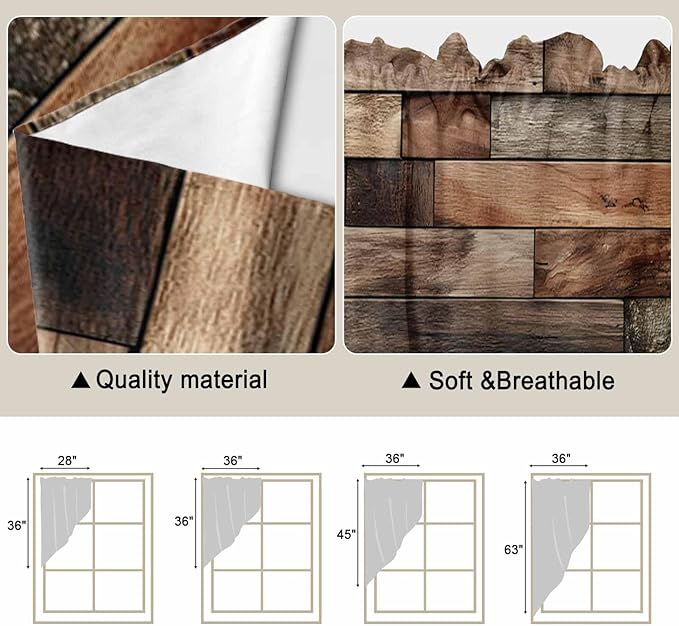 Western Barn Door Swag Valances for Windows, Vintage Farmhouses Wooden Door Brown Rod Pocket Kitchen Curtains Valance, Small Window Curtains Swag for Cafe Bathroom Living Room, 2 Panels, 28x36 inch