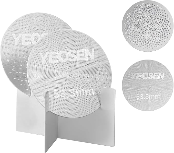53.3mm Espresso Puck Screen with Stand Reusable Espresso Filte 0.8mm Thickness Metal Coffee Filter Mesh Plate for Espresso Portafilter Filter Basket (2Pack)