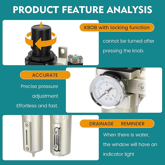 1/2" NPT Industrial Air Dryer for Compressor,3 Stage Air Compressor Water Separator System,Filter Oil Water Separator Dryer for Plasma Cutter and Paint Spray,Auto Drain