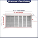 30"W x 14"H [Duct Opening Size] Steel Return Air Filter Grille - Removable Face/Door for 1 inch Filters -HVAC Vent Cover Grill - White [Outer Dimensions: 32 5/8"W X 16 5/8"H]