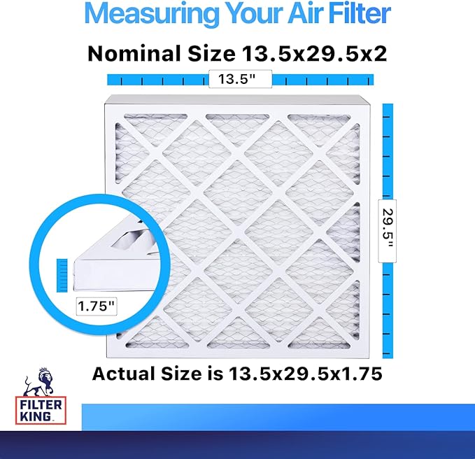 Filter King 13.5x29.5x2 Air Filter | 4-PACK | MERV 8 HVAC Pleated A/C Furnace Filters | MADE IN USA | Actual Size: 13.5 x 29.5 x 1.75"