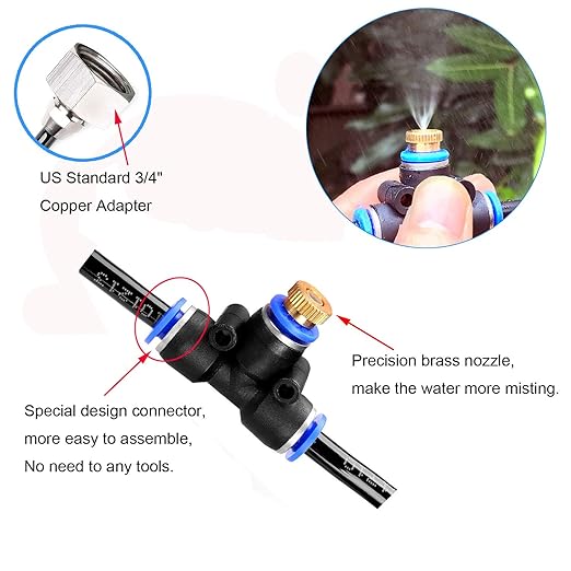 iRuiZhe Misting Cooling System Kit 59FT(18M) DIY Outdoor Mist Cooling Kit+21 Brass Nozzles Garden Misting Irrigation System for Lawn Patio Garden Greenhouse