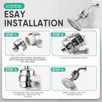 Cobbe High Output Shower Filter for Hard Water - Extra 2 Replaceable Cartridges - Removing Chlorine and Harmful Substance, and Dramatically Improves The Condition of Your Skin, Hair and Nails - Chrome