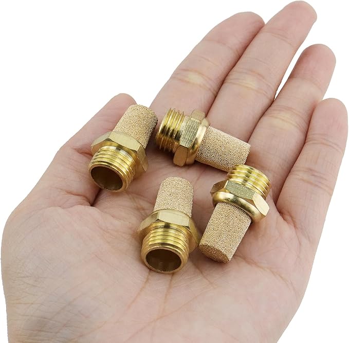 Wealrit 10 PCS Pneumatic Exhaust Mufflers, 1/4" Male Thread Hex Copper Air Muffler Silencer, 1.02" Length Industrial Muffler Filter Air Line Fitting for Compressed Air Systems, Valves, Cylinders