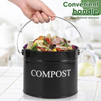 Kitchen Compost Bin 0.8 Gallon Metal Countertop Compost Bin with Lid and Handle, Smell Resistant Indoor Waste Bucket for Food Waste(Black,1)