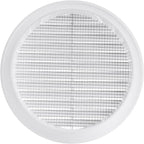 White 5" Inch Round Ventilation Grille with Screen mesh. (Duct 5Ø / Grille 6Ø) Ventilation Applications. Indoor and Outdoor Vent Cover. Available 3 Sizes / 4 Colors.
