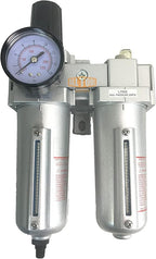 3/4" NPT HEAVY DUTY Compressed Air In Line Filter Regulator Lubricator Oiler Combo Piggyback, Metal Bowl, 5 Micron Element, Adjustable From 7 to 175 PSI (AUTO DRAIN)